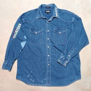 Vintage Resistol Rodeo Gear Denim Shirt Size XL Western Cowboy Embroidered